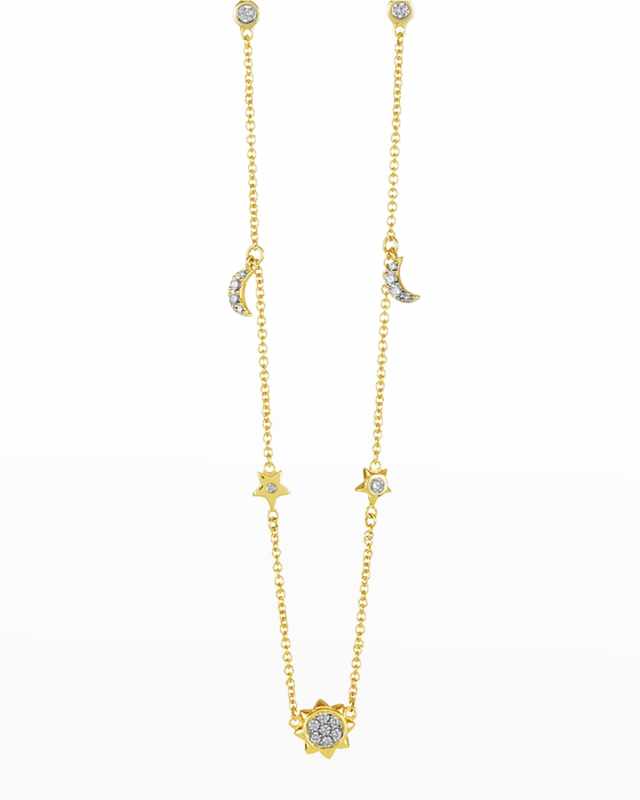 18K Cable Chain Diamond Sun, Moon and Star Necklace